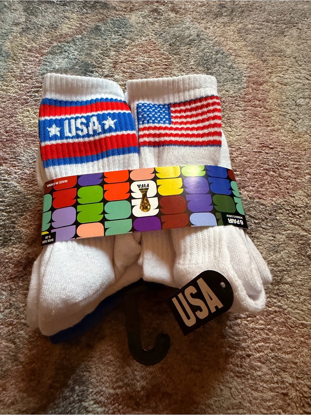 USA Fifa Soccer Crew Socks - White with Red & Blue Accents